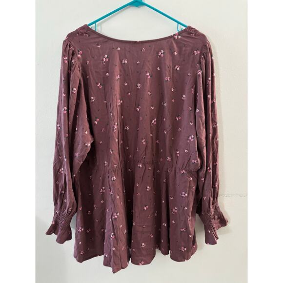 Torrid Womens Babydoll Long Sleeve Floral Top Size 3X Burgundy Boho Blouse NWT - Picture 5 of 6